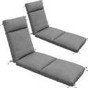 2 Pack Chaise Lounge Chair Cushions 72x21x3 Inch Outdoor Lounger Cushion Set of 2 Waterproof and Fade Resistant Seat Pad Replacement for Patio Furniture with Removable Cover, Gray