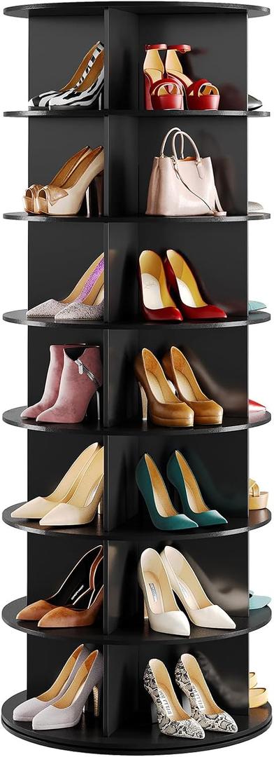 SpaceAid Black 7-Tier Spinning Rotating Shoe Rack Organizer, Shoe Display Tower Lazy Susan, Revolving Shoes Rack StorageOrganization, 360 Vertical Bags Holder Rotate Organizer (7 Tier, 63" H)