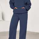 PRETTYGARDEN Women's 2 Piece Outfits Spring Sweatsuits Oversized Hoodies Wide Leg Sweatpants Tracksuits Lounge Matching Sets (Grey Blue,M)