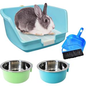 PINVNBY Rabbit Litter Box for Cage Bunny Corner Litter Bedding Box Small Animal Litter Pan Hanging Pet Bowls Cage Potty Trainer Pet Toilet for Rabbit Bunny Guinea Pigs Small Animals (11.02 x 11.02 x 6.3 inches)