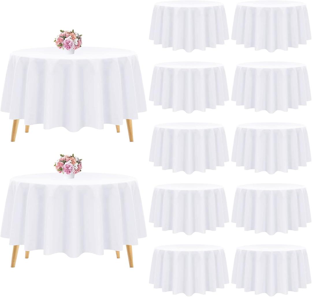 12 Pack White Round Tablecloth-120 Inch White Table Cloth Polyester Round Table Cover White Tablecloths Washable Fabric Table Cover for Wedding/Party/Banquet/Dining/Buffet Table(White/120 Inch)