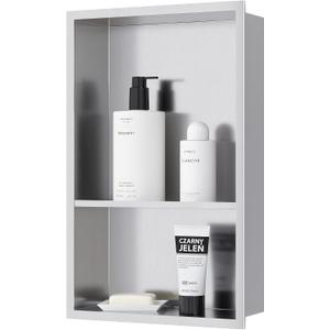 Qeke Stainless Steel Shower Niche 12" X 18", No Tile Needed Wall Niche Double Shelves, Recessed Shower Shelf for Bathroom Storage, Brushed Nickel