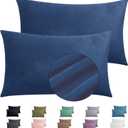 2 Pack Zippered Velvet Standard Pillowcases, Super Soft and Cozy Luxury Fuzzy Flannel Pillow Cases with Zipper, 20x26 Inches, Navy Blue