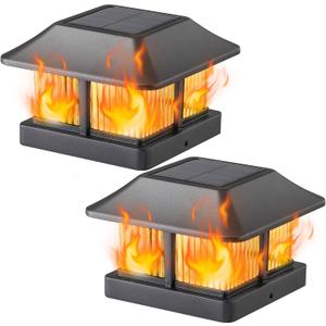 Dynaming Solar Flame Post Cap Lights Outdoor, Solar Powered Fence Post Light, Flickering Flame LED Lantern Lamps Waterproof for Garden Deck Patio, Fit 4x4 Wooden/Vinyl Posts, 2 Pack (Black) Dynaming Solar Flame Post Cap Lights Outdoor, Solar Powered Fence Post Light, Flickering Flame LED Lantern Lamps Waterproof for Garden Deck Patio, Fit 4x4 Wooden/Vinyl Posts, 2 Pack (Black)