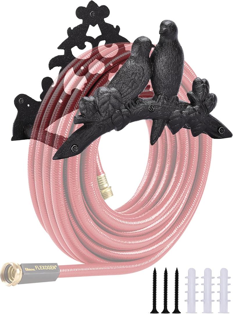 Noa Store Garden Hose Holder - Decorative Wrought Iron Wall-Mounted Hose Organizer - Heavy-Duty Wall Mount Water Hose Holder - Hook Rack for Water Hose - Outdoor Hose Holder - H8xL10xW5.7 inches