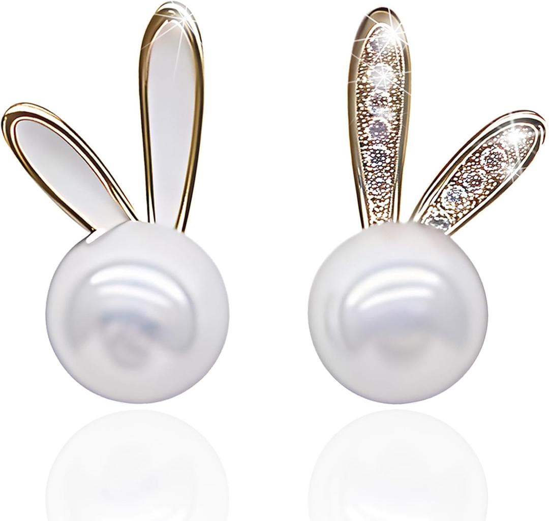 Cute Easter Earrings for Women, Trendy Statement Bunny Pearl Stud Earrings, Easter Outfits & Shirt Accessories for Women