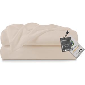 Lavisun Flat Sheets 2 Pack,Hotel Quality Flat Bed Sheets,Brushed Microfiber Bed Sheets, Bulk Sheets for Massage, Home, Dorm (Beige,Queen)