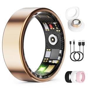 Smart Ring for Women & Men, Health Monitoring Ring with Heart Rate, Blood Oxygen, Blood Pressure, IP68 Waterproof Fitness Ring, Sleep Monitoring for iPhone and Android, No APP Fee (Rose Gold, 8#)