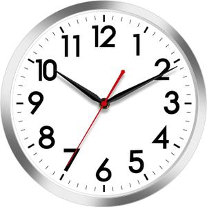 AKCISOT Wall Clock 14 Inch Large Silent Wall Clocks Battery Operated, Silver Modern Non-Ticking Clock Decorative for Living Room, Kitchen, Bathroom, Bedroom ,Office, Home ,Classroom, School (B_silver)