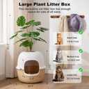 ZOMISIA Hidden Cat Litter Box with Faux Plant, Odor Control Litter Box Enclosure Furniture with Artificial Planter and Scoop, Easy to Assemble and Clean, White & Khaki