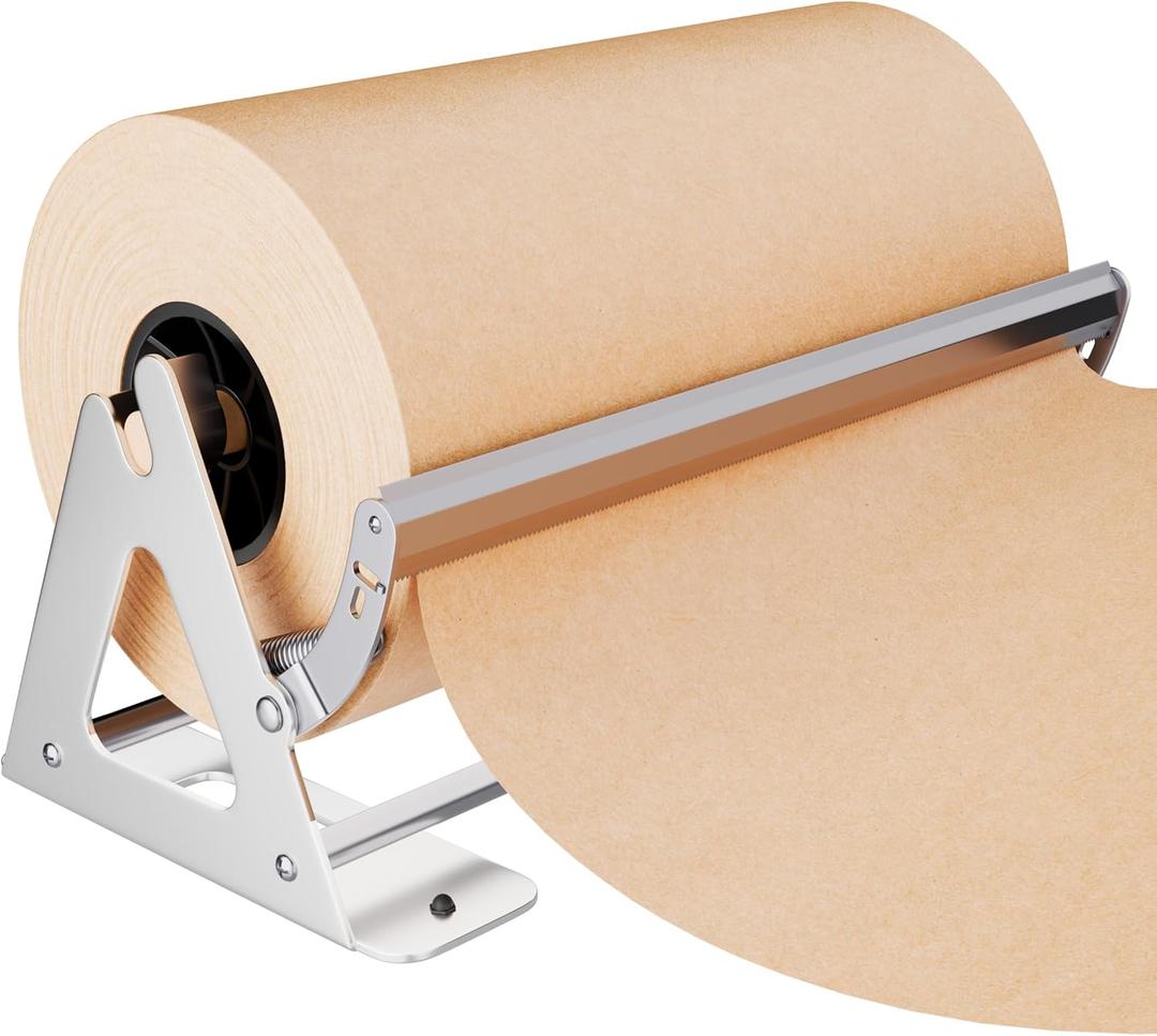 DIY Crew 18 Inch Paper Roll Dispenser and Cutter - Heavy-Duty Wall Mountable, Non Slip Tabletop - Kraft, Freezer, Butcher Paper - Up to 1000ft Rolls (Silver)