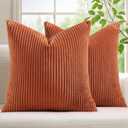 Mecatny Corduroy Decorative Fall Throw Pillow Covers 18x18 Set of 2 for Sofa Living Room, Soft Burnt Orange Neutral Boho Couch Pillow Covers for Home Decor, Rust