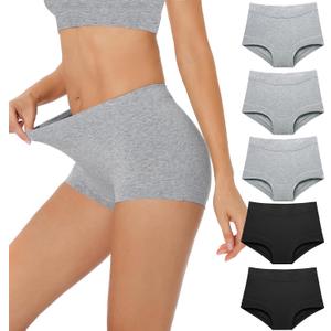 Migbean Boy Shorts Underwear for Women - Boxers for Women, Women's Cotton Underwear Boyshorts (Grey Black-5pack)