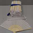 Sepwedd 50pcs White Imitated Silk Fabric Bamboo Folded Hand Fan Bridal Dancing Props Church Wedding party favors with Organza Bags