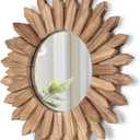 LOSOUR Wall Decor 12 inch Rustic Round Wood Mirror Decorative Boho Sunburst Mirror Boho Home Decor Farmhouse Wall Decor for Bedroom Living Room Entryway