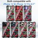 for iPhone 12/12 Pro Cheetah Print Cherry Case with Chain Strap [Compatible with MagSafe] Magnetic Clear Four Corners Shockproof Leopard Cherries Cover for Girls Women iPhone 12/12 Pro