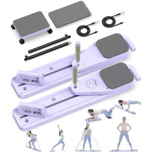 Pilates Board, 12 in 1 Mini Plilates Reformer Set, Multifuncional Portable Pilates Reformers Board for Home Workout, Free Combination 100+ Exercise Mode (Purple)