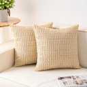 Pack of 2 Corduroy Decorative Throw Pillow Covers 18x18 Inch Soft Striped Pillow Covers Modern Farmhouse Home Decor for Sofa Living Room Couch Bed（Apricot）