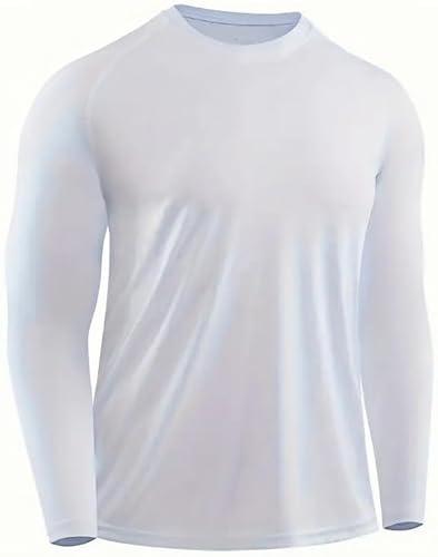 Man Long-Sleeved Swim Tshirts Rash Guard Lightweight Undershirt Gear Workout Performance Tee Shirts White XL