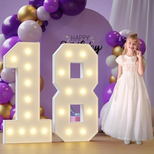 Marquee Numbers 18th-Birthday Large Decorations: 4ft Light Up Numbers 18 Birthday Sign for Boy Girl Eighteen Year Old Anniversary Mosaic Party Decor Backdrop Big Foam Board Number 18