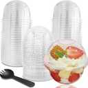 50 Pack Plastic Cups with Dome Lids and Spoons, 8 oz Clear Dessert Cups with No Hole Lids, Mini Disposable Parfait Cups for Fruit Ice Cream Pudding Yogurt Trifle