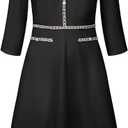 Hobemty Women's Church A-Line Work 3/4 Sleeve Tweed Midi Dresses (M)