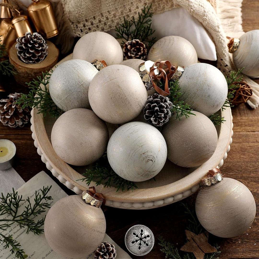Yunlly 12 Pcs Textured Christmas Ball Ornaments 2.36'' Neutral Christmas Tree Decor Modern Vintage Brown Hanging Decor Shatterproof Home Ornaments for Rustic Large Farmhouse (Dark Color)