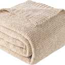 BATTILO HOME Knit Chenille Throw Blanket for Couch, Cozy Beige Throw Blankets for Home Decor,Lightweight Soft Throw for Bed,Sofa,Chair 51"x67"