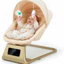 Pamo Babe Portable Baby Swing - Electric Baby Rocker with Cry Detection, 5 Swing Speeds, Bluetooth & Remote Control, Adjustable Backrest, Indoor & Outdoor Swing Chair for Newborn Babies - Beige