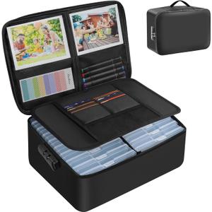 Large Fireproof Photo Storage Box with 18 Inner 5x7 Photo Cases, Photo Boxes Storage with Lock, Portable Photo Organizers and Storage Containers with Handle for Photos, Pictures, Valuables