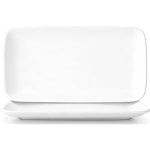 White Serving Platters Set of 2, 15.5 Inch Large Rectangular Serving Platters, Ceramic Serving Plates, Porcelain Platter for Food, Appetizer, Sushi, Steak