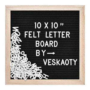 Felt Letter Board with 294 Letters, Numbers & Symbols - 10 x 10 inch Changeable Message Board with Wooden Frame Wall Mount Hook, Black & Wood