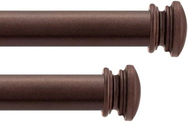 Deco Window 2 Pcs Endcap Extendable Brown Curtain Rods 36" to 66" for Windows and Doors 1-Inch