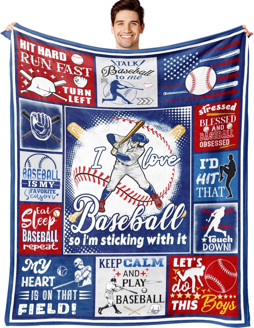 Baseball Blanket Gifts for Boys Soft Flannel Baseball Throw Blanket Team/Player Fan Gifts for Home Decor Adults 50"X40"