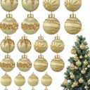 Poen 24 Pcs Christmas Balls Ornaments 3 Size Satin Silk Xmas Hanging Ball Decorations Luxury Shatterproof Christmas Tree Decor for Xmas Holiday Wedding Party Decoration (Gold)