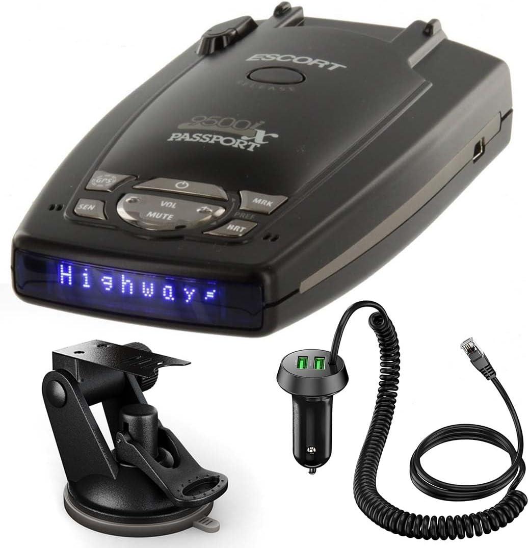Crossery Escort Passport 9500iX Radar Detector Black Bundle: Comes with Dual-USB Car Charger Power Cord & Suction Cup Mount - Long-Range Radar Detector with Fewer False Alerts & Voice Alerts
