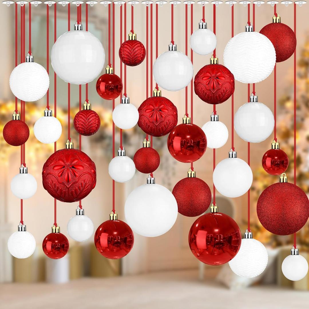 36 Pcs Christmas Balls Ornaments for Ceiling, 1.6'' 2.4'' 3.2'' Large Big Shatterproof Christmas Hanging Decorations Balls for Tree Xmas Holiday Party Indoor(Red, White)