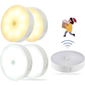 Motion Sensor Night Light Indoor 4-Pack, USB Rechargeable, Long-Lasting Battery, Magnet Stick-on, Auto-On/Off Small Dual Colors Night Light for Hallway, Kid, Stairs, Bedroom, Kitchen,Closet