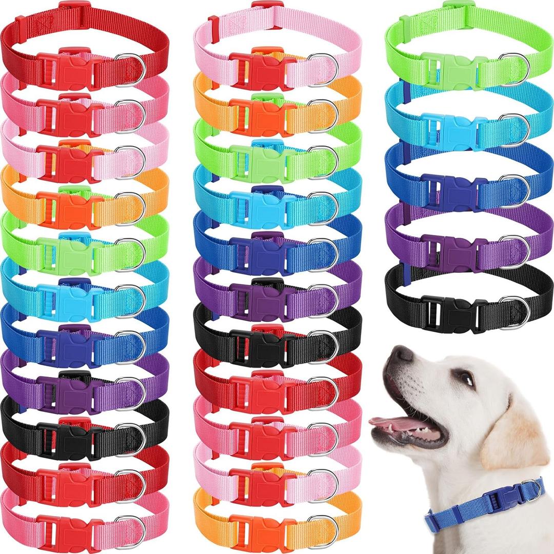 Amylove 27 Pcs Dog Collar Bulk Adjustable Nylon Puppy Collar for Small Medium Large Dogs Multiple Pet with Quick Release Buckle for PET Travel Walk Daily(Large, Cute Colors)