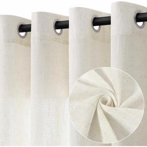 Natural Cream Linen Curtains 100 Inch Length 2 Panels for Living Room Bedroom, Light Filtering Sheer Curtains 100 Inches, Modern Farmhouse Grommet Semi Sheer Soft Privacy Drapes