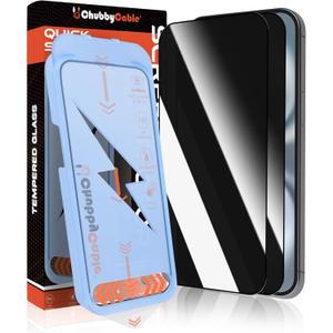 chubbycable 2PCS ChubbyShield Ultra for iPhone 15 Pro Max Privacy Screen Protector, Anti-spy Screen Protector Privacy Glass with Ultra-easy Install Box, Auto Dust-Elimination & Bubble Free