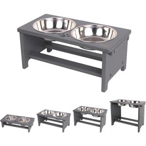 HTB Elevated Dog Bowls, Raised Dogs Food Stand with 2 Stainless Steel Bowls, Elevated Raised Dog Dishes for Large Medium Small Sized Pet Sturdy Bamboo Food Feeder Natural
