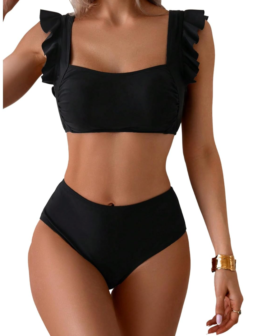 SOLY HUX Bikini Sets for Women Ruffle High Waisted Bathing Suit Summer Two Piece Swimsuit S