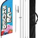 Shaved Ice Flag with Pole, 11FT Windless Seooper Flag with Flagpole Kit, Stainless Steel Ground Stake, Portable Bag, Shaved Ice Signs for Business Advertising (Red-White-Blue)