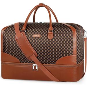 Weekender Bag for Women, Travel Duffel Bag Carry On Overnight Bag with Shoe Compartment Large Nylon Travel Weekend Tote Bag (9b-dark Brown)