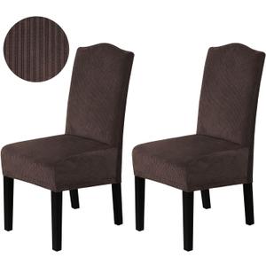 H.VERSAILTEX Velvet Dining Chair Covers Stretch Chair Covers for Dining Room Set of 2 Parson Chair Slipcovers Chair Protectors Covers Dining, Soft Thick Solid Velvet Fabric Washable, Brown Striped