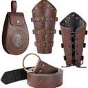 Berenlu 3 PCS Renaissance Accessories, Viking Belt, Medieval Vintage Belt Pouch & Leather Bracers for Halloween LARP Cosplay