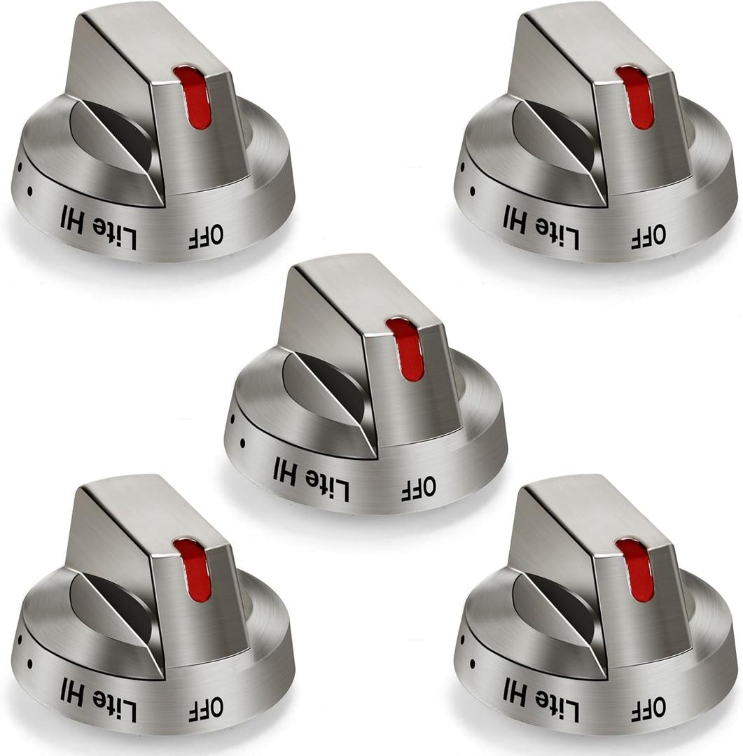 TOMOON Replacement Knobs for Sam-Sung NX58H5600SS, NX58K7850SS, NX58H5650WS, NX58F5700WS Gas Range Stove - 5 Pack Stainless Steel Control Dial, Compatible with DG64-00473A