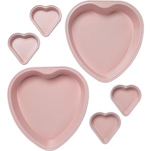 Paris Hilton Heart Shaped Nonstick Bakeware Set, Easy Release Carbon Steel, Includes two 9.5-Inch Pans and four Mini 3.5-Inch Pans, Dishwasher Safe, Made without PFAS or PFOA, 6-Piece Set, Pink