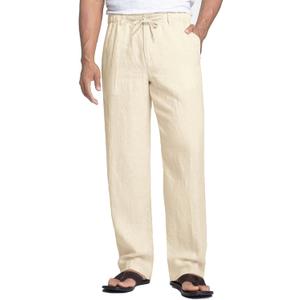 COOFANDY Men's Linen Pants Casual Beach Summer Pant Elastic Waist Drawstring Lightweight Trousers (Medium)